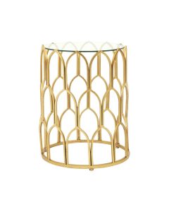 Merlin Round Clear Glass Side Table With Gold Leaf Base