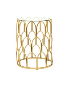 Merlin Round Clear Glass Side Table With Gold Leaf Base