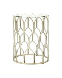 Merlin Round Clear Glass Side Table With Silver Leaf Base