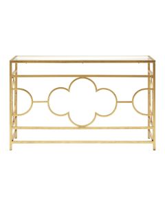 Merlin Clear Glass Console Table With Gold Leaf Base