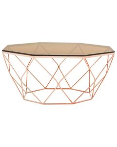 Anaco Glass Top Coffee Table With Rose Gold Metal Base