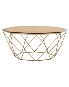 Anaco Glass Top Coffee Table In Bronze Polygonal Metal Base