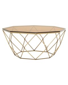 Anaco Glass Top Coffee Table In Bronze Polygonal Metal Base