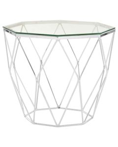 Anaco Clear Glass End Table With Chrome Metal Base
