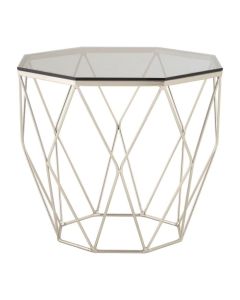 Anaco Glass Top End Table With Brushed Nickel Base