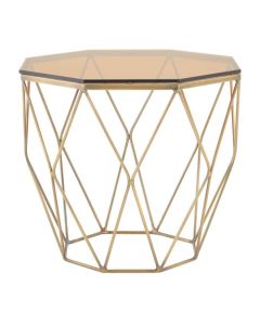 Anaco Glass Top End Table With Brushed Bronze Metal Base