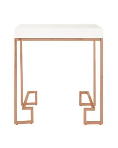 Anaco White High Gloss Wooden End Table With Rose Gold Frame