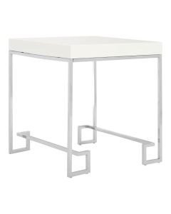 Anaco White High Gloss White Wooden End Table In Chrome Frame