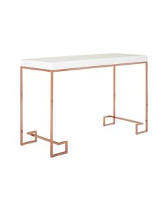 Anaco Wooden Console Table In Wihte High Gloss With Rose Gold Frame
