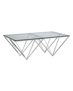 Anaco Glass Top Coffee Table With Silver Triangular Metal Base