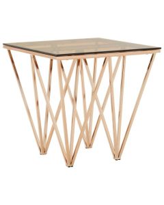 Anaco Square Glass End Table With Champagne Triangular Base