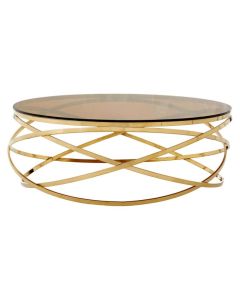 Anaco Round Glass Coffee Table With Champagne Stainless Steel Base
