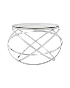 Anaco Clear Glass Top End Table With Silver Stainless Steel Base