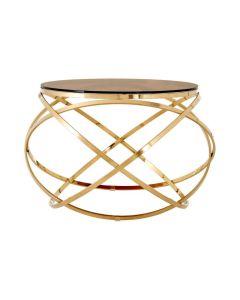 Anaco Red Tint Glass Top End Table With Champagne Gold Base