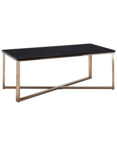 Anaco Wooden Coffee Table In Black With Champagne Cross Base