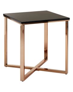 Anaco Black High Gloss Wooden End Table With Rose Gold Frame