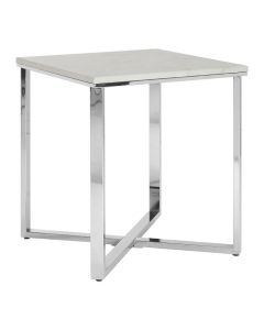 Anaco White Faux Marble Top End Table With Chrome Frame