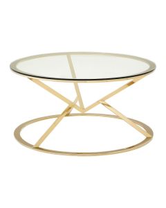 Anaco Round Corseted Glass Coffee Table With Champagne Gold Base