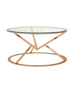 Anaco Round Corseted Glass Coffee Table With Rose Gold Base