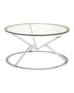 Anaco Round Corseted Glass Coffee Table With Silver Stainless Steel Base