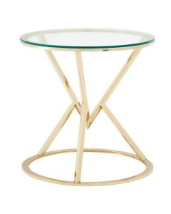 Anaco Round Corseted Glass End Table With Champagne Base
