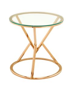 Anaco Corseted Round Glass Top End Table With Rose Gold Base