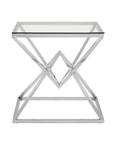 Allure Square Clear Glass End Table In Clear With Stainless Steel Frame