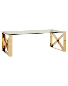 Anaco Clear Glass Coffee Table In Champagne Gold Stainless Steel Frame