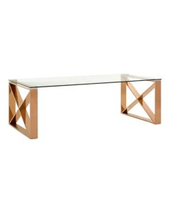 Anaco Clear Glass Coffee Table In Rose Gold Stainless Steel Frame