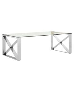 Anaco Clear Glass Coffee Table With Chrome Stainless Steel Legs