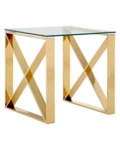 Anaco Clear Glass Top End Table With Gold Stainless Steel Frame