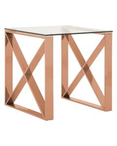 Anaco Clear Glass Top End Table With Rose Gold Stainless Steel Frame
