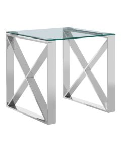 Anaco Square Clear Glass Top End Table With Chrome Metal Frame