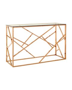 Anaco Glass Top Console Table With Rose Gold Geometric Frame