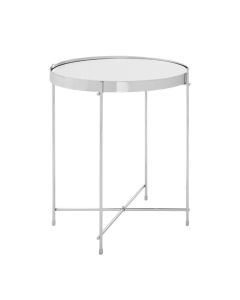 Anaco Round Mirrored Top Low Side Table In Silver Metal Frame