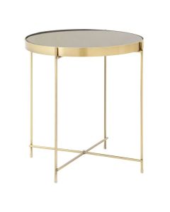 Anaco Round Mirrored Top Low Side Table In Bronze Metal Frame