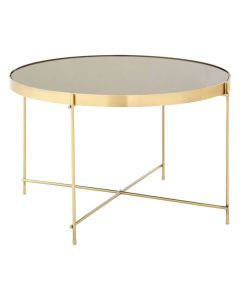 Anaco Large Round Mirrored Top Side Table In Bronze