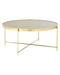 Anaco Round Mirrored Top Coffee Table With Bronze Frame