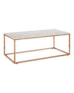 Anaco Rectangular Marble Top Coffee Table In White With Champagne Base