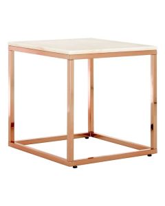 Anaco Square White Marble Top End Table With Rose Gold Frame