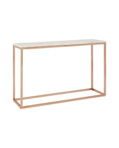 Anaco Marble Top Console Table In White With Rose Gold Frame
