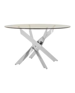 Anaco Round Glass Intersected Dining Table With Chrome Legs