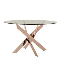 Anaco Round Glass Intersected Dining Table In Rose Gold