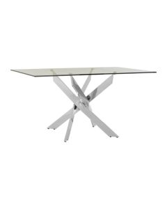 Anaco Rectangular Glass Intersected Dining Table With Chrome Legs