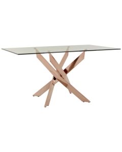 Anaco Rectangular Glass Dining Table With Rose Gold Metal Legs