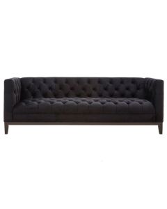 Sabine Velvet 3 Seater Sofa In Black With Wooden Legs