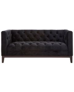 Sabine Velvet 2 Seater Sofa In Black With Wooden Legs