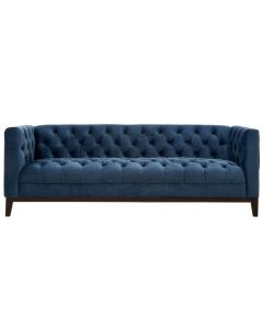 Sabine Velvet 3 Seater Sofa In Midnight Blue With Wooden Legs