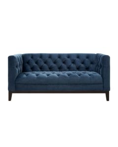 Sabine Velvet 2 Seater Sofa In Midnight Blue With Wooden Legs