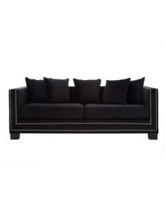 Safara Velvet 3 Seater Sofa In Black With Wooden Legs